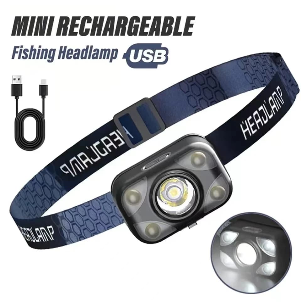 LED Headlight Portable Sensing Strong Light Headlight USB Charging Outdoor Cycling and Fishing Multi functional Flashlight