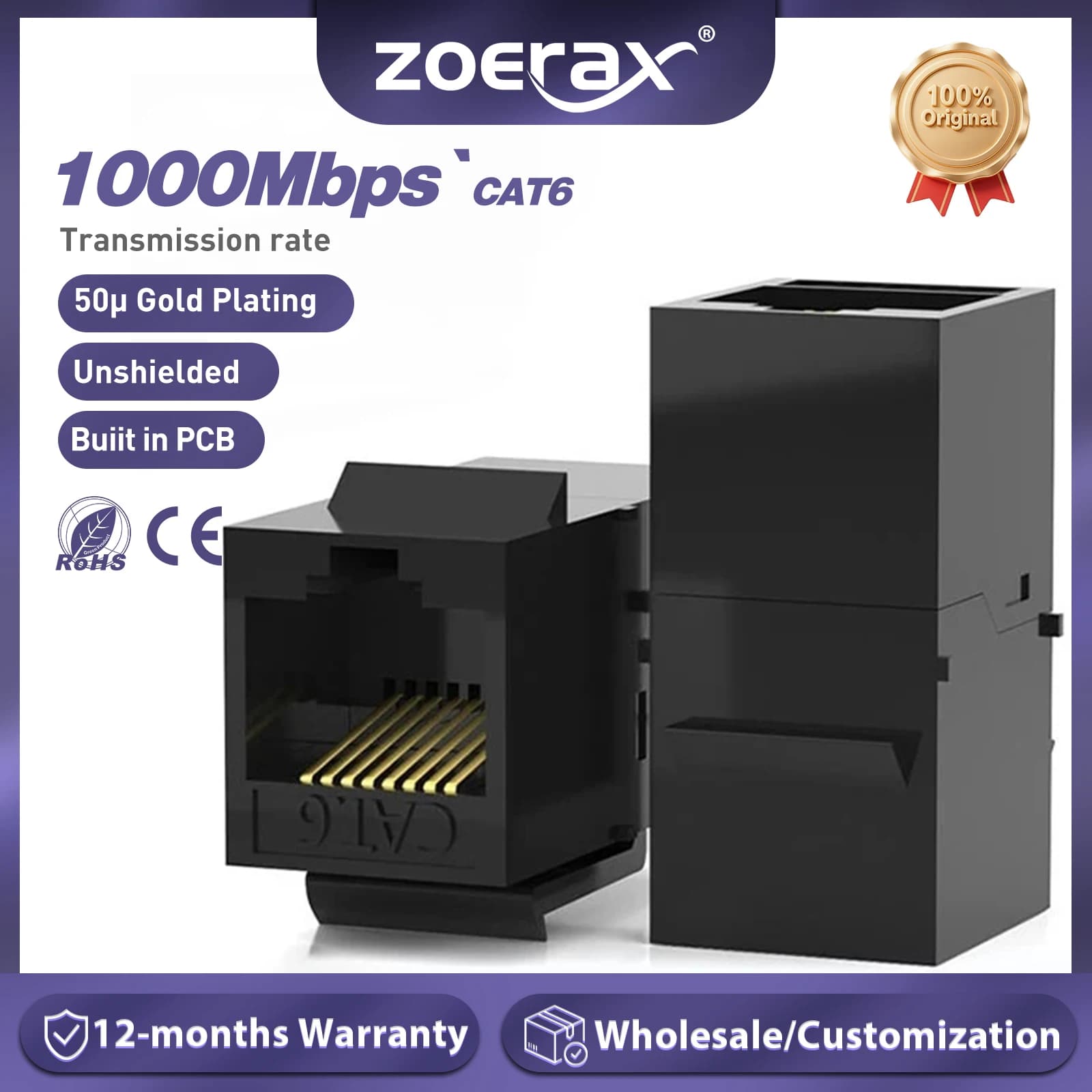 ZoeRax 2PCS Keystone Jack Rj45 Coupler Inline Coupler for Cat7/CAT6A/CAT6/CAT5E Female to Female Insert Coupler