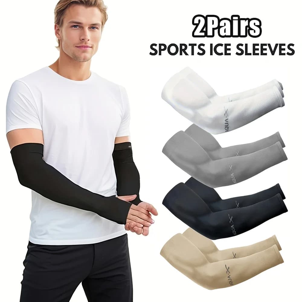 2Pairs Summer UV Protection Ice Sleeves Men Wemen Sports Cycling Driving Sun Protection Elastic Arm Sleeves