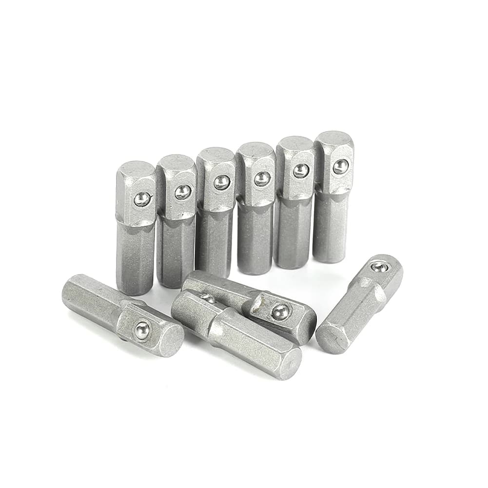 10pcs 25mm Long Impact Socket Adapter Converter 1/4" Hex Shank To 1/4" Square Drive Hexagon Handle Adapter Converter Drill Tools