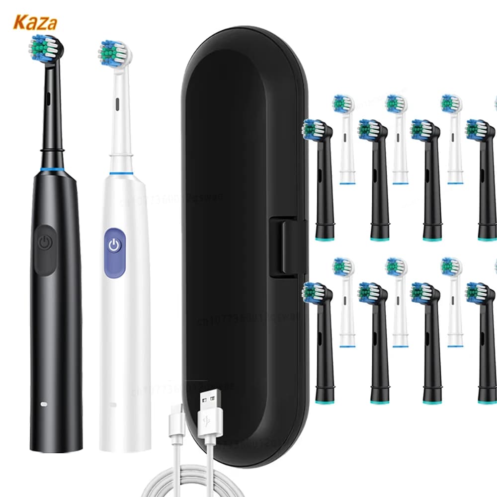 Rotary Electric Toothbrush for Adult Timer Brush 5 Modes Rechargeable Tooth Brush Waterproof Toothbrush 8 Replacement Heads Set