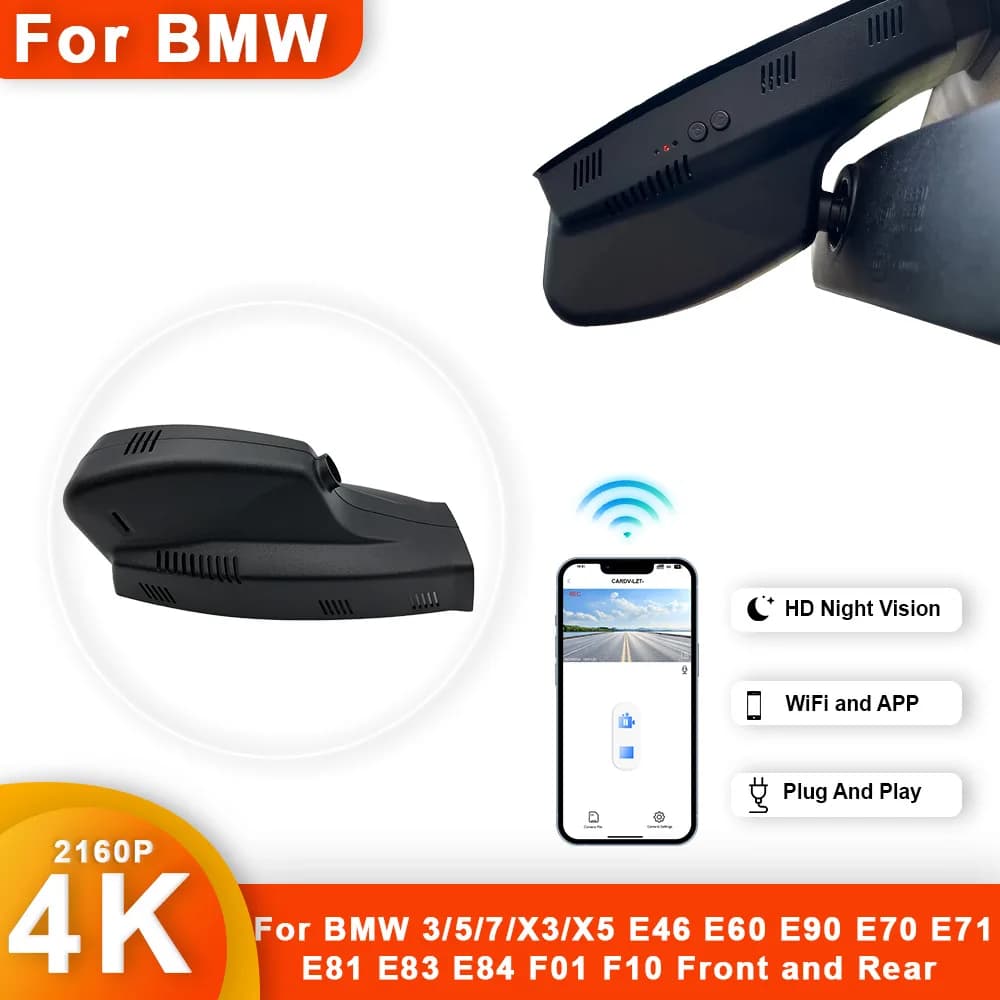 Customized 4K HD 2160P Plug and play Dash Cam For BMW 3/5/7/X3/X5 E46 E60 E90 E70 E71 E81 E83 E84 F01 F10 WIFI Car Dvr Dashcam