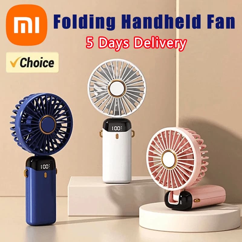 Xiaomi USB Handheld MIni Fan Foldable Portable Neck Hanging Fans 5 Speed Rechargeable Fan with Phone Stand and Display Screen