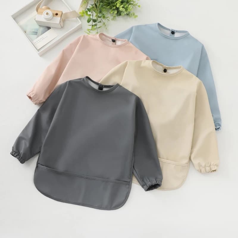 Reusable Waterproof Art Smock for Eating Neutral Infant Boys Girls Feeding Drooling Bib Apron with Catcher Pocket Dropshipping