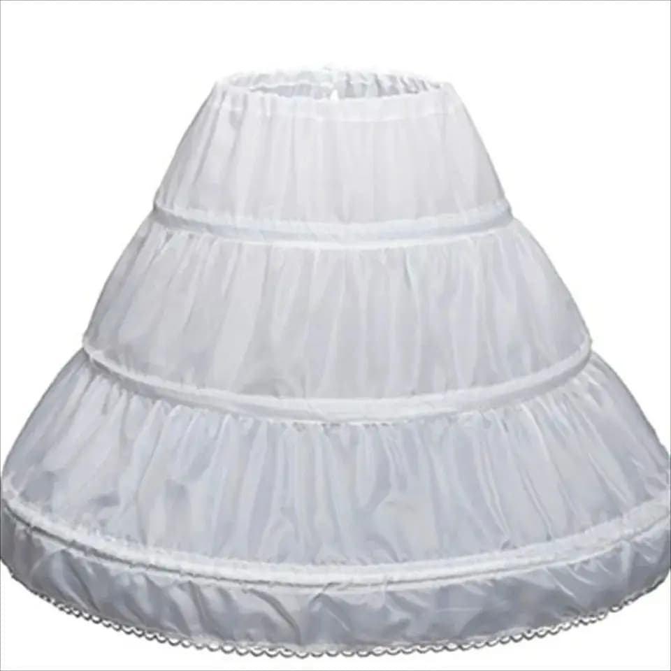 White Children kids Petticoat A-Line 3 Hoops One Layer Flower Girls Crinoline Lace Trim Flower Girl Dress Underskirt