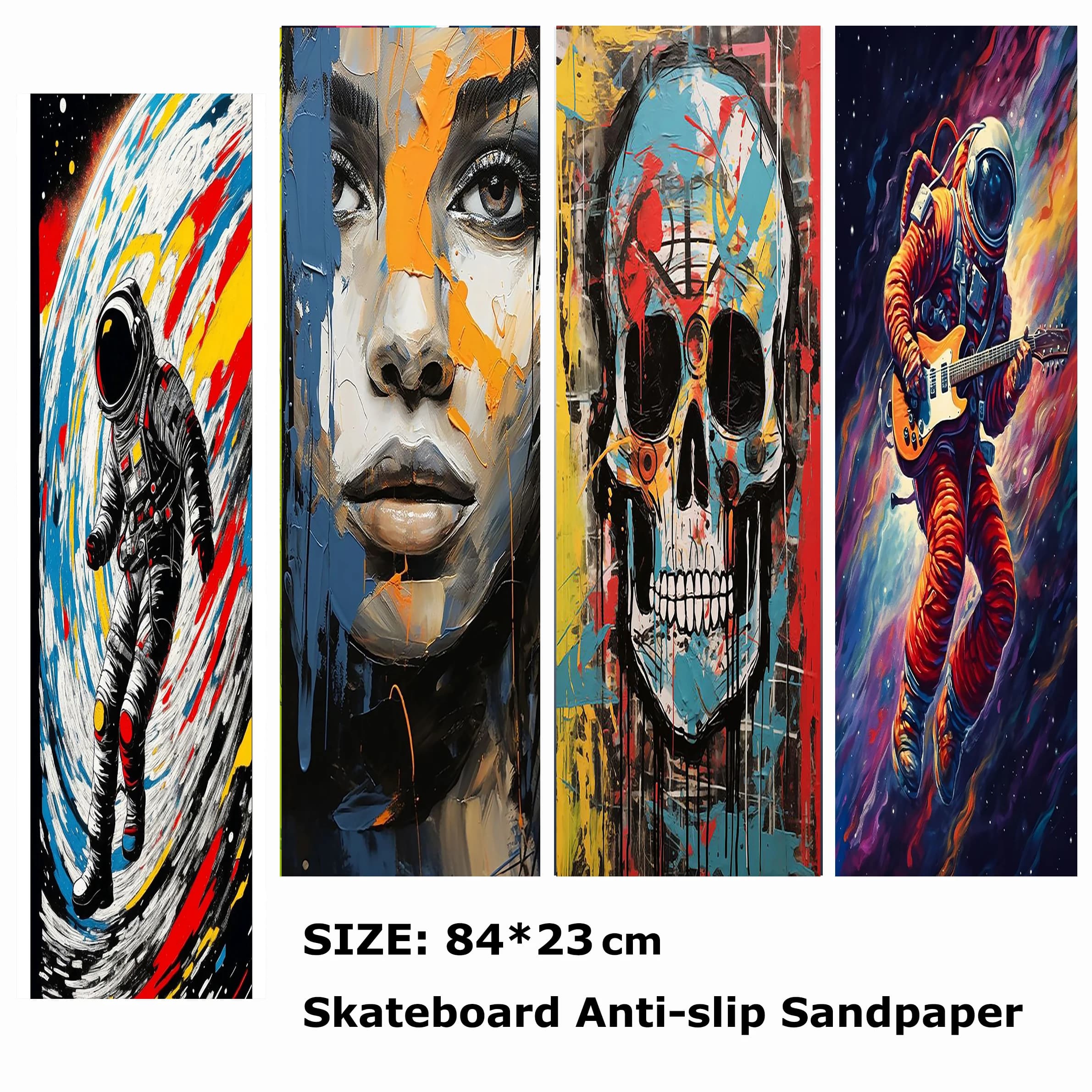 Outer Space Guitar Colorful Skull Pattern Electric Scooter Anti-slip Sticker Sandpaper Skateboard Grip Tape Sheet 84*23cm