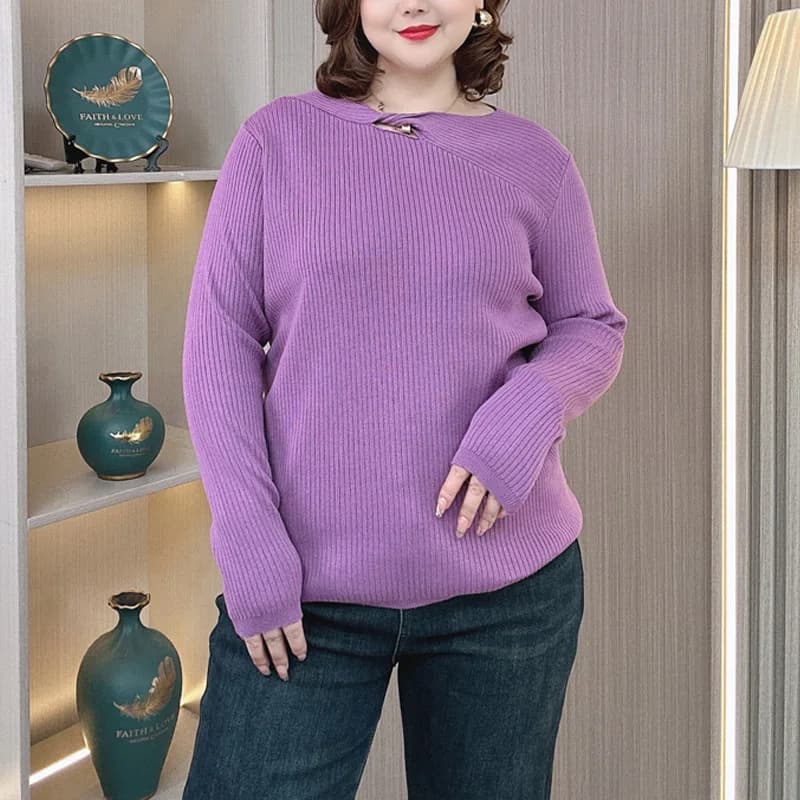 Plus Size Women Sweater Autumn Winter Hollow Neck Fashion Knitwear Female Design Pullover Jumpers 696