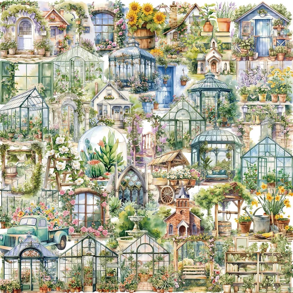 50PCS Flower Field Cottage Cartoon Stickers DIY Scrapbooking Guitar Snowboard Motorcycle Luggage Toy PET Sticker