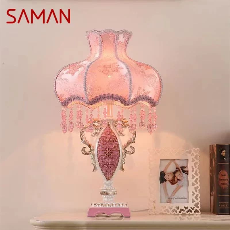 SAMAN European Table Lamp Luxurious Living Room Bedroom Girl's room Study Villa LED Creativity Bedside Desk Light