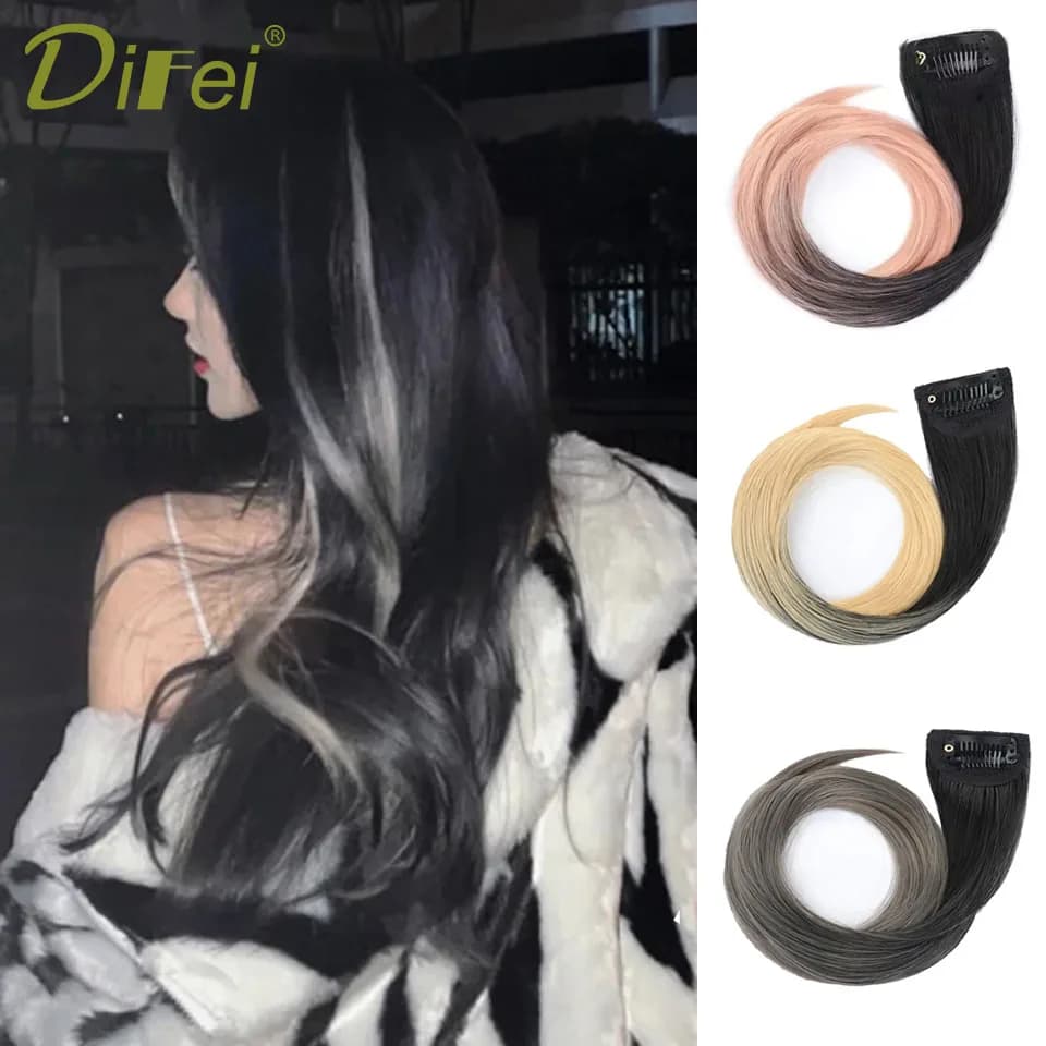 DIFEI Highlights Wig Piece Synthetic Wig Female Hanging Ear Dyeing Hair Patch Gradient Wig Piece One-piece Style