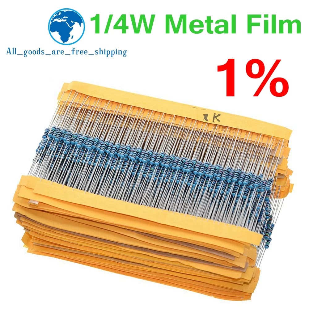 TZT 100pcs 1/4W 1R~22M 1% Metal Film Resistor 100R 220R 1K 1.5K 2.2K 4.7K 10K 22K 47K 100K 100 220 1K5 2K2 4K7 Ohm Resistance
