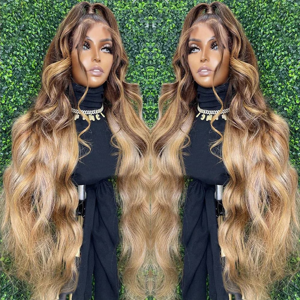 250% Body Wave Glueless Wig Highlight Ombre 7x5 Lace Frontal Wig Brazilian 4/27 Color Ready To Go 13x4 Human Hair Wigs For Women