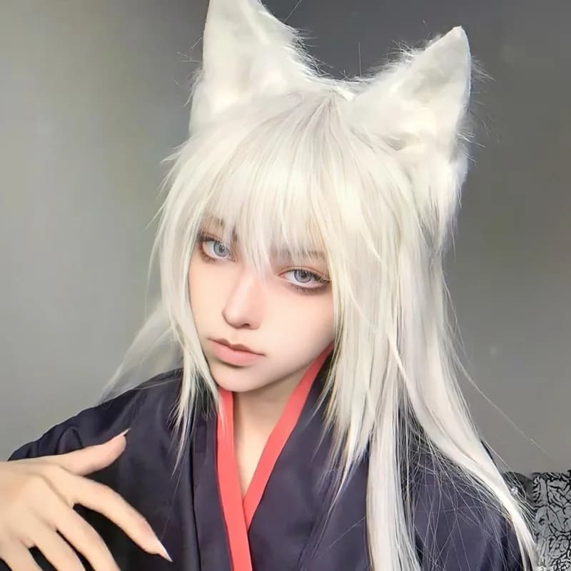 Silver Wig Cosplay Wig with Bangs Curly White Wig multi-style options universal cosplay hair Synthetic Sissy Anime & Manga