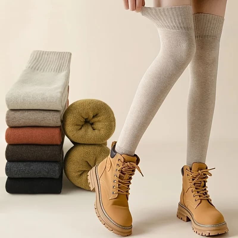 1 Pair of Soft Solid Color Knit Knee Guards Winter Elastic Leg Protection Casual Knee High Socks for Cold Weather