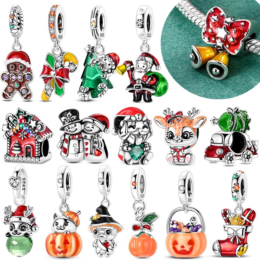 925 Sterling Silver Snowman Santa Claus Milu Deer Pendant Charms Beads Jewellery Fit Original 925 Bracelet For Women DIY Gift