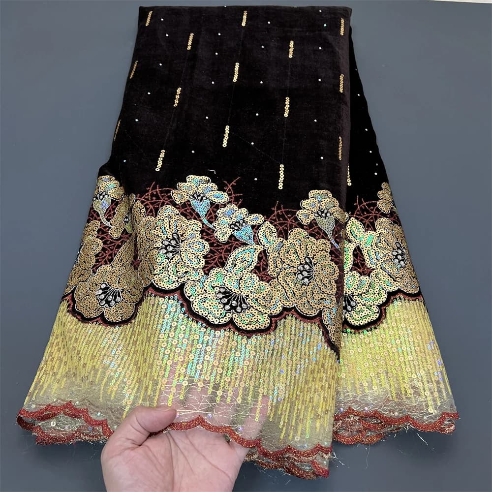 African Nigerian Tulle Lace Fabric with Sequins Embroidery, Sewing Guipure, Velvet Prom Dresses, High Quality, 5Yards PS0056