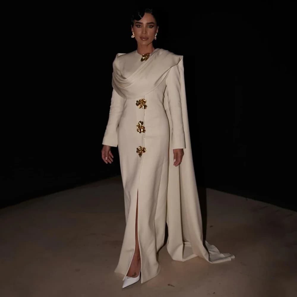 Customized O-neck White Elegant Crystal Full Sleeves Evening Dresses Sweep Train Flower Floor Length Pageant Prom Gowns