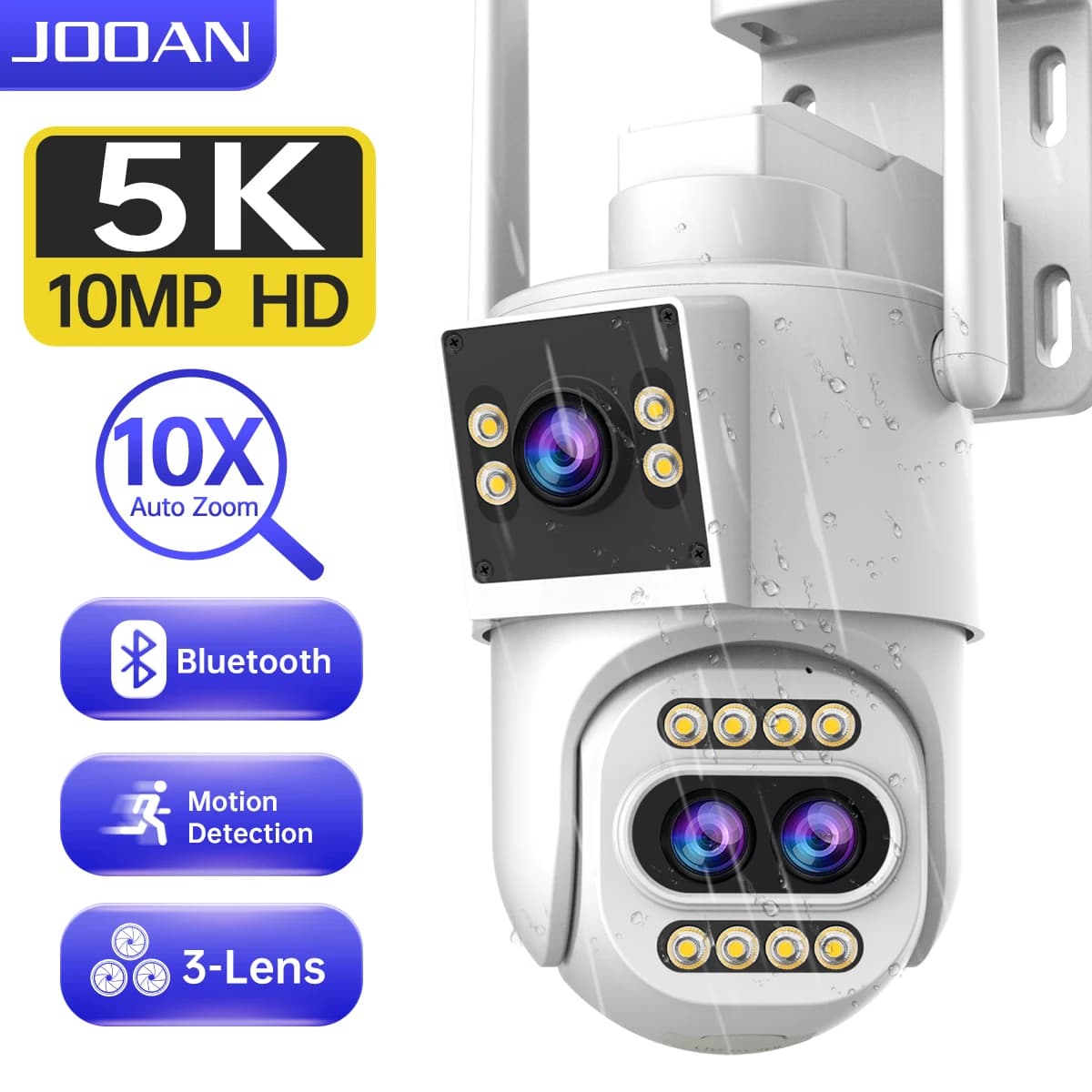JOOAN 5K 4K HD IP Camera Outdoor Three Lens 10X Opticial Zoom WiFi Security Camera Auto Tracking CCTV Camera Video Surveillance