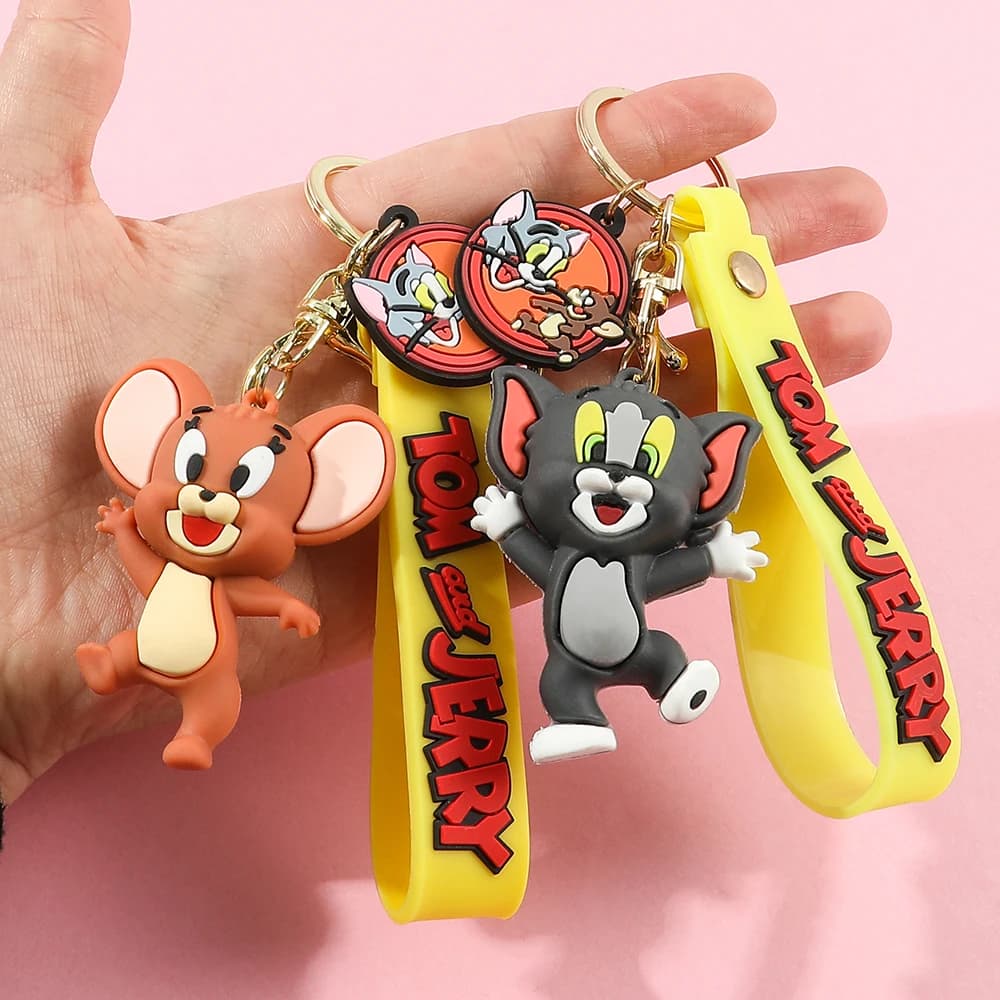 Cute Cat and Mouse Keychain Cartoon Key Accessories Animal PVC Doll Bag Pendant Trendy Men Women Jewelry Gifts