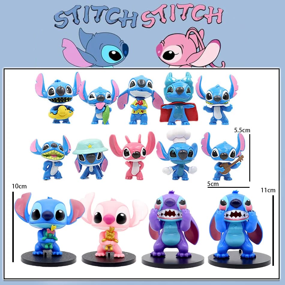 Anime 10pcs 5cm Stitch Doll Figures 10/11cm Stitch Doll four-piece Cartoon Stitch Toys Ornaments Micro Cake Desk Decoration