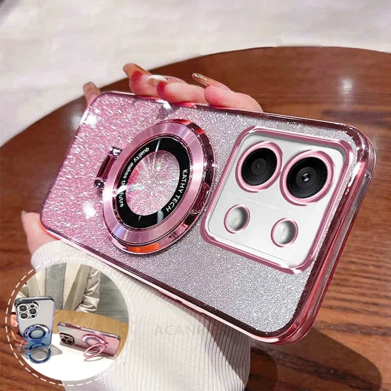 Note13 Glitter Plating Holder Case On For Xiaomi Redmi Note 13 Pro Plus 13pro 4g 5g 13c Redmi13 Silicone Stand Cover Poco X6 M6