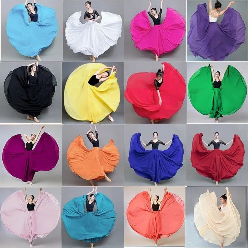 720 Degree Large Swing Double Layer Chiffon Vacation Beach Skirt Dance Dress Classical Dance Performance Dress Xinjiang Dance