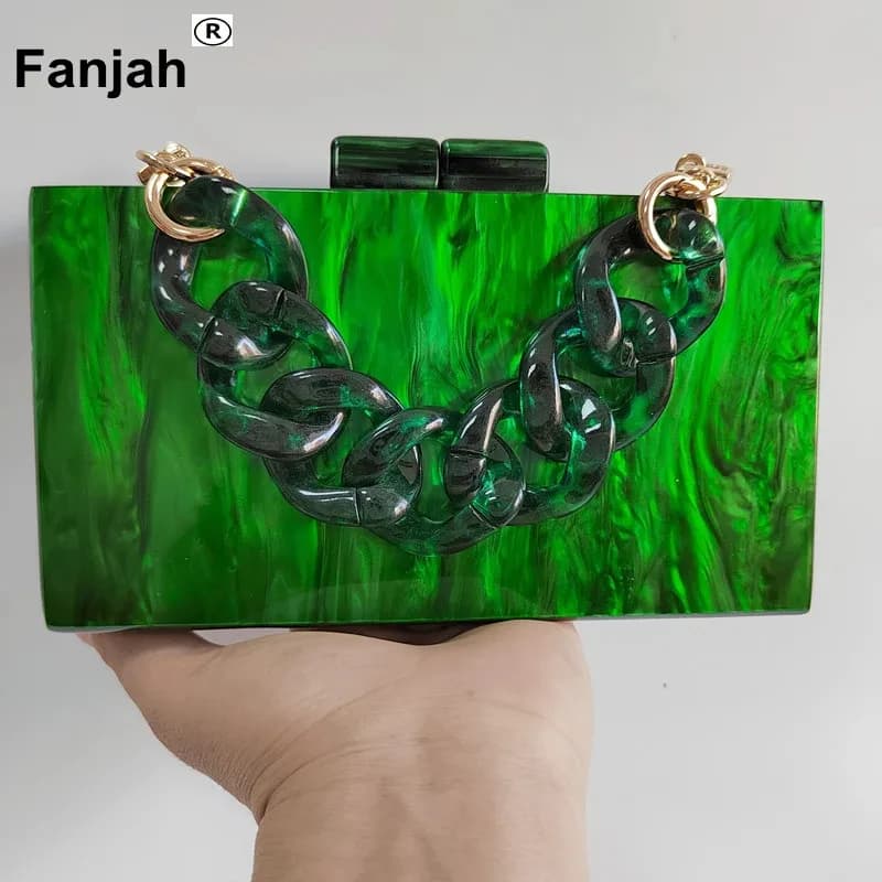 Pearl Green Shoulder Chain Acrylic Clasp Mirror inside messenger flap female mini shell girl party evening acrylic box clutches