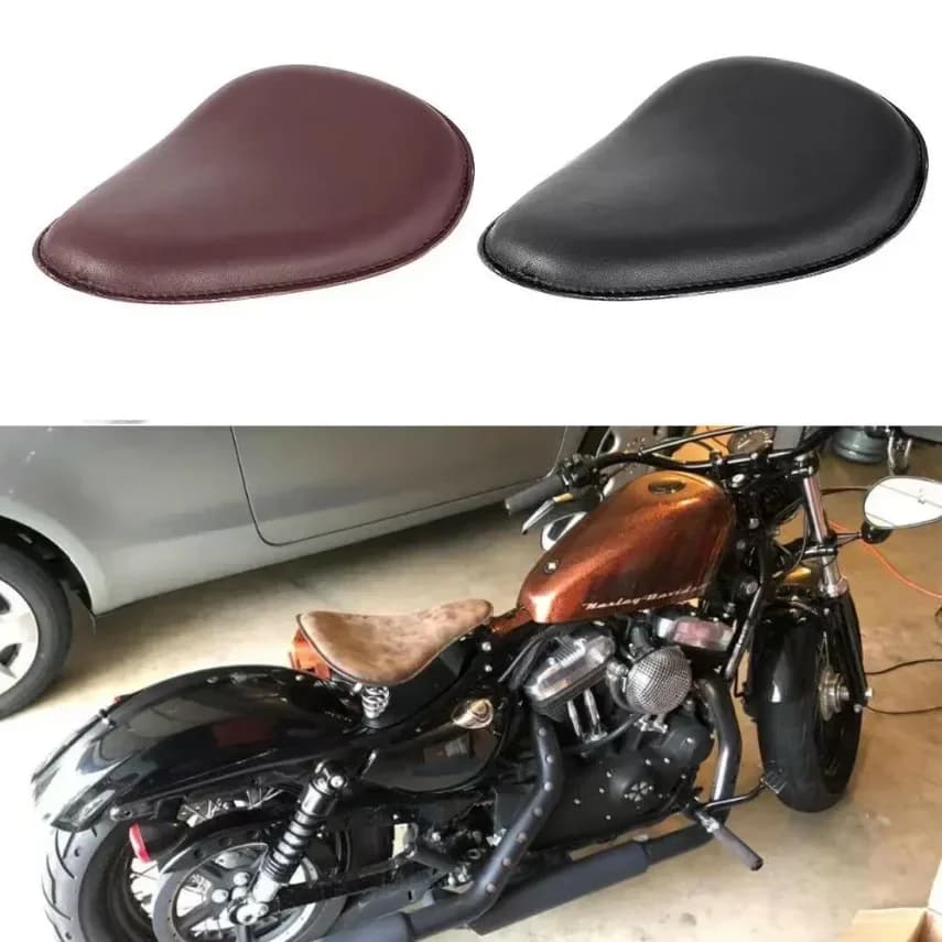 Motorcycle Leather Saddle Seat Retro Black Leather Solo Seat Fit for Harley Custom Chopper Bobber Honda Yamaha Kawasaki Suzuki