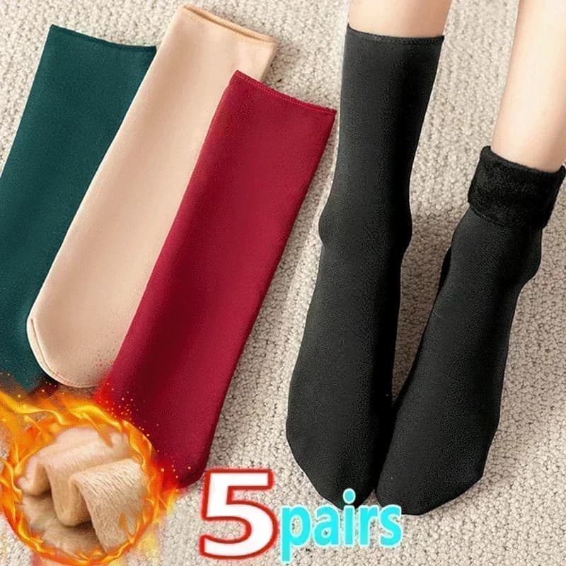 1-5pairs Winter Snow Socks Women Men Velvet Thickened Medium Tube Solid Color Floor Thermal Floor Sleep Socks Cashmere Socks
