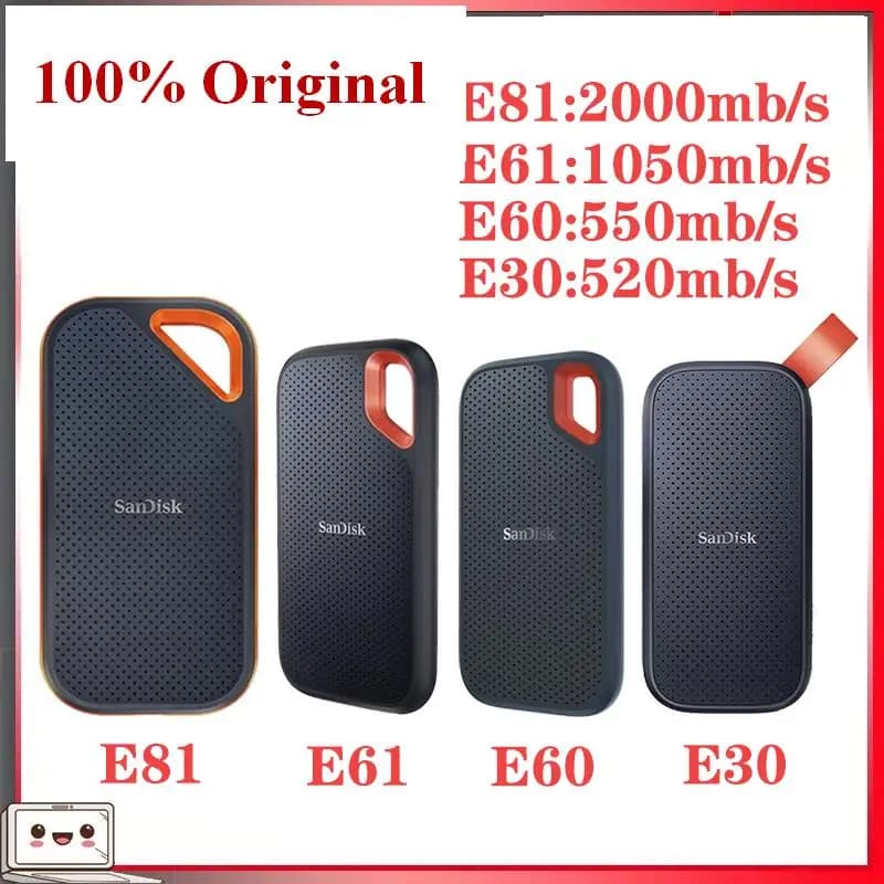 Original Sandisk E61 SSD 500GB 1TB 2TB 4TB High Speed External Disk Hard Drive Solid State Disk Portable SSD For Laptop Desktop