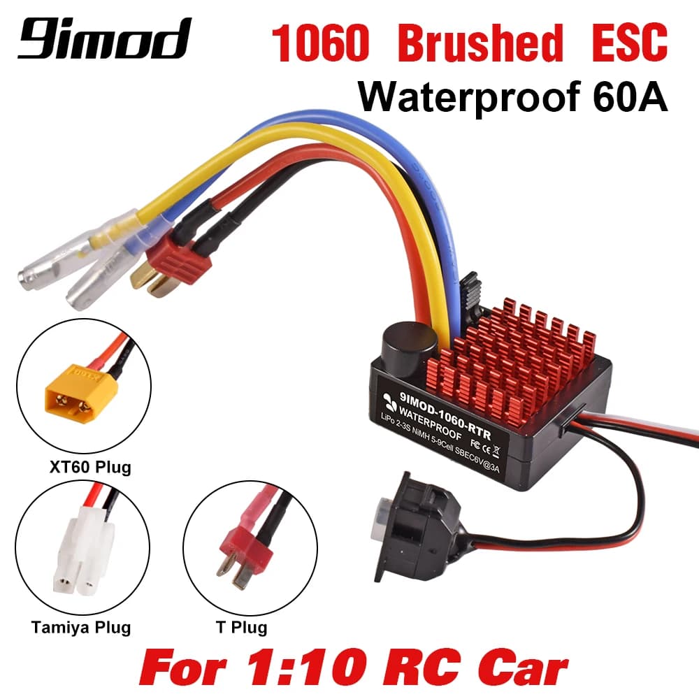 9IMOD 1060 RTR 60A ESC Brushed Electronic Speed Controller 2-3S LiPo Waterproof BEC 6V3A for 1/10 Axial SCX10 TRX4 TRX6 D90 HPI