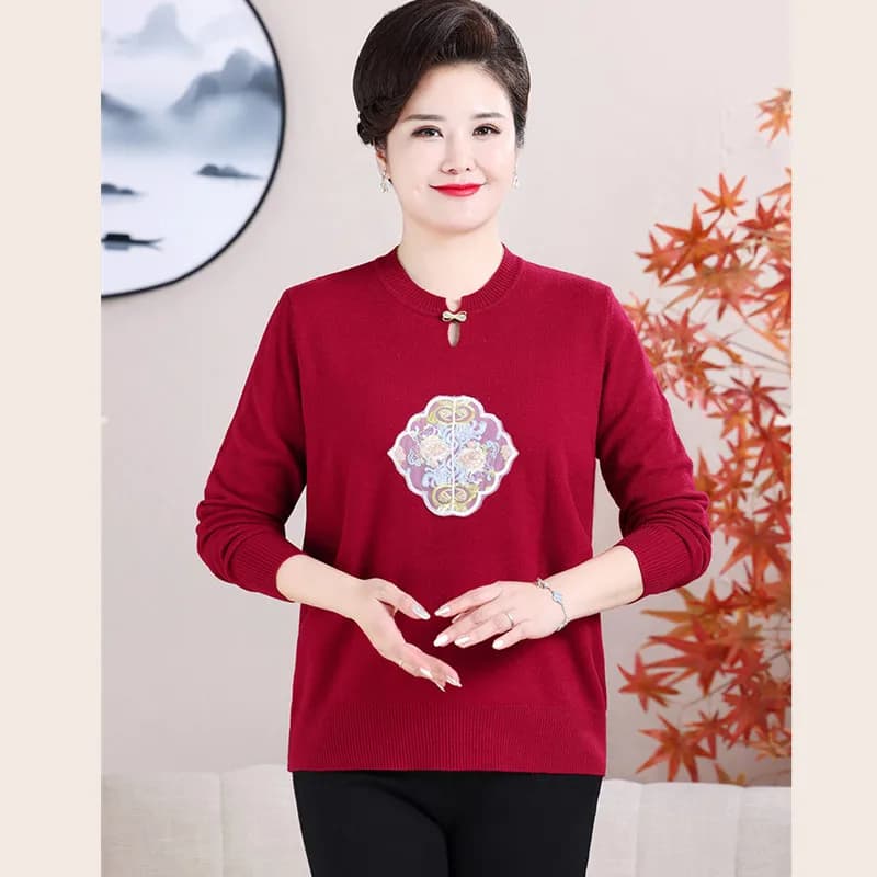 Loose Large Size Women's Clothing Sales Knitted Pullovers Top Vintage Middle Aged Mother Bottoming Shirt Warm Woolen Sweater