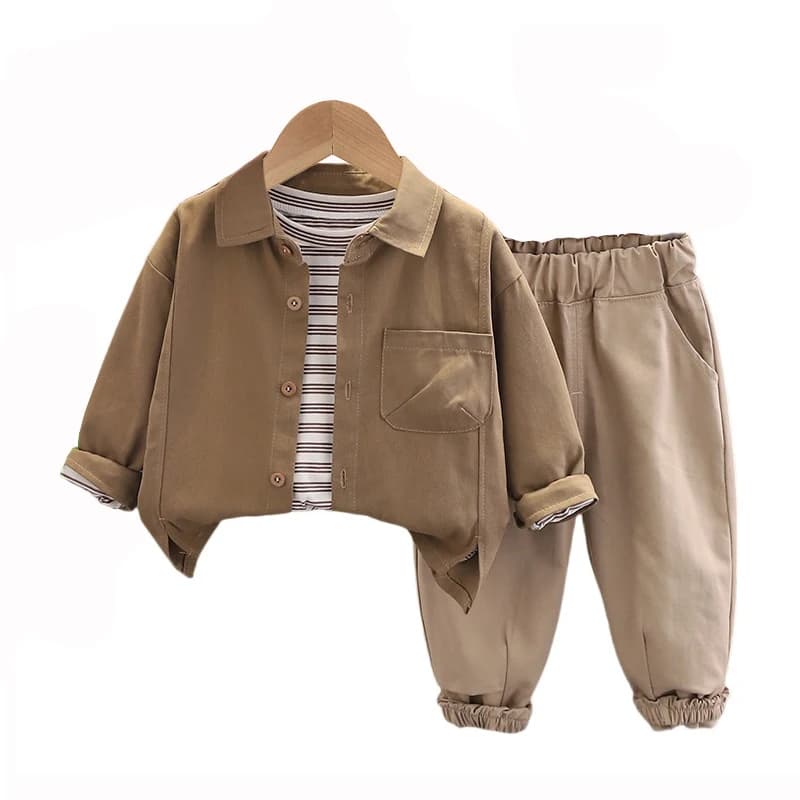 2024 New Fall Luxury Baby Boy Clothes 18 To 24 Months Solid Color Single Breasted Shirts + T-shirts + Pants Kids Boys Outfit Set