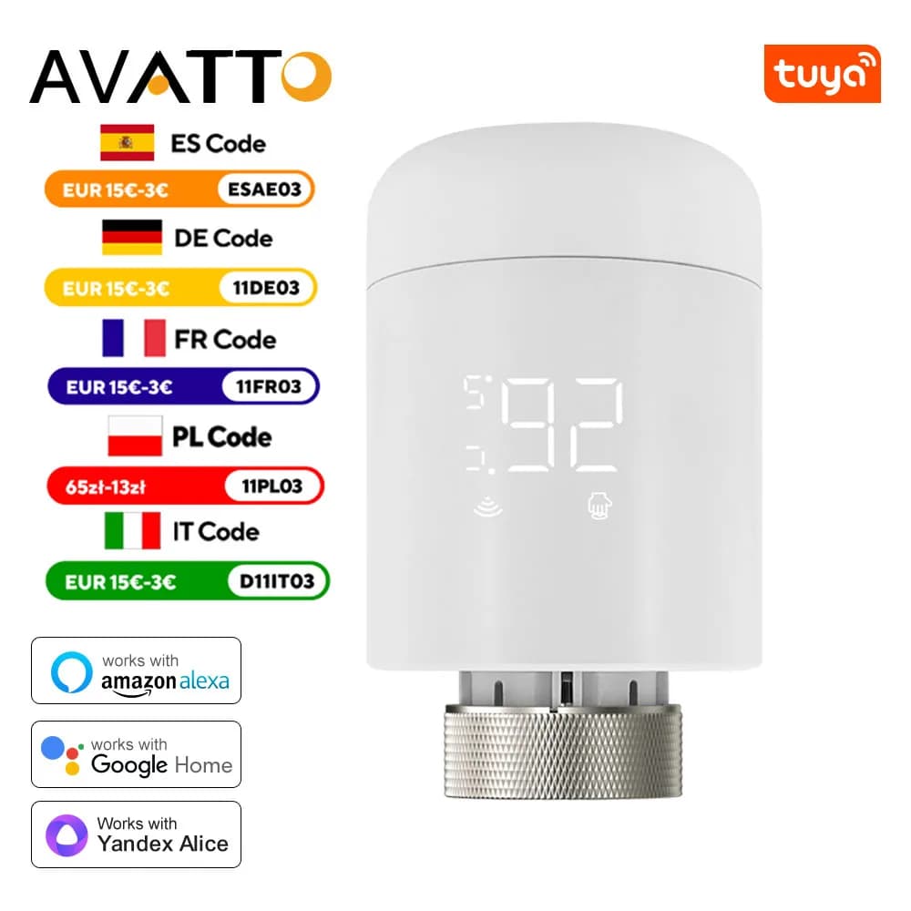 AVATTO Tuya 1-6PCS Zigbee TRV Radiator Actuator Valve Thermostatic Radiator Valve Temperature Controller For Alexa Google Home