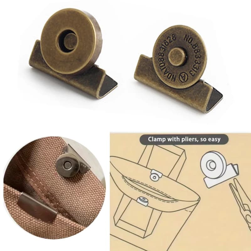 5-20PCS 14x3mm bronze magnetic buckle iron clip, handbag edge magnetic button, metal magnetic snap buckle