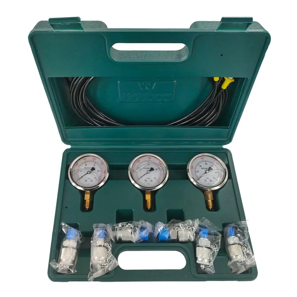 Hydraulic Pressure Gauge Kit Excavator Hydraulic Kit Pressure Meauring Device 6 Test Couplings 3 Pressure Gauges 3 Test Hose