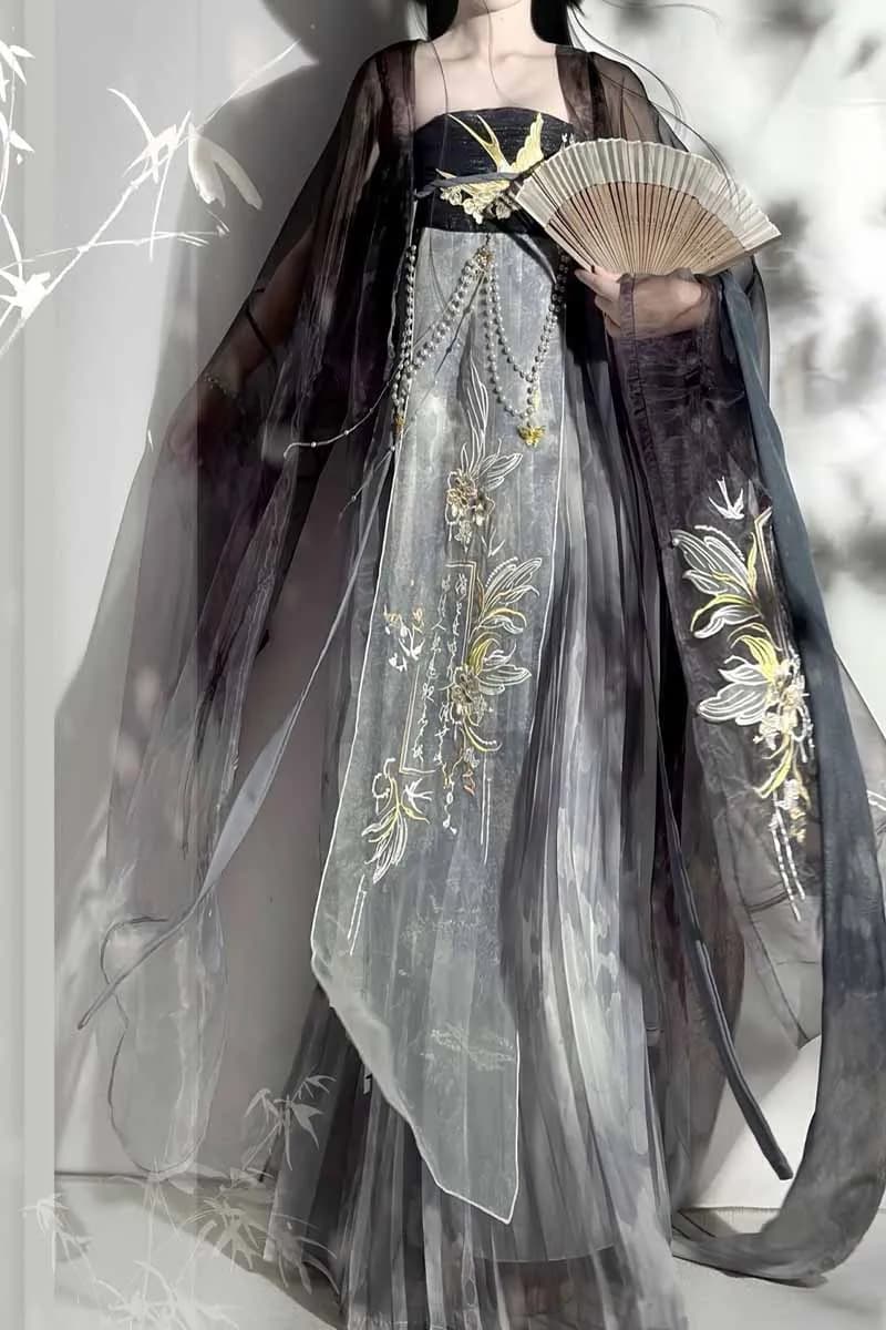 Chinese Hanfu Dress Women Tang Dynasty Ancient Traditional Black Embroidery Hanfu Dress FemaleCosplay Costume Hanfu Party Outfit