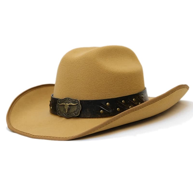 Retro Vintage Cow Head Leather Belt Band Autumn Winter Warm Women Men Felt Yellowstone Cap Cowboy Hat 56-59cm Adjust