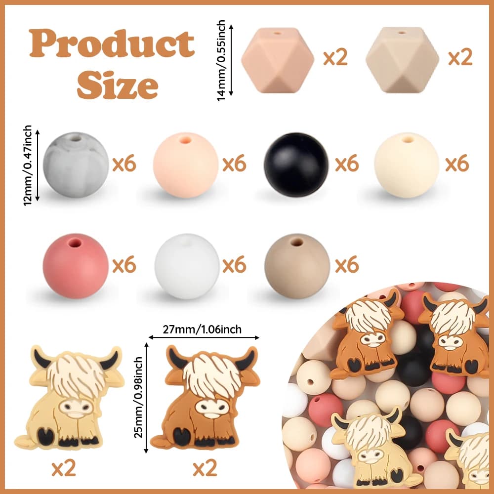 50Pcs/Lot Silicone Beads Cow Pattern Animal Focal Beads For Jewelry Making DIY Keychain Bag Necklaces Bracelet Crafts Supplies