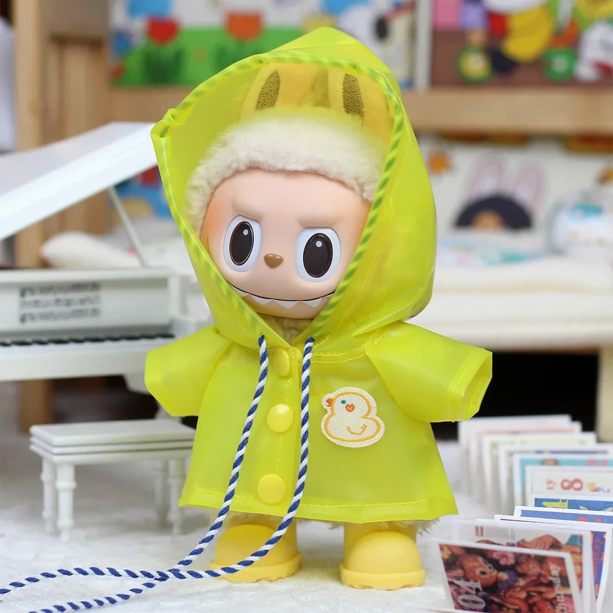 17cm Labubu Raincoat Doll Clothes Heartbeat Macaron Outfits Labubu Accessories