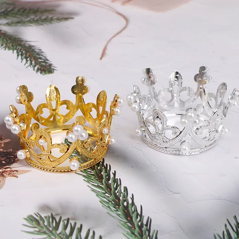 1PC Mini Crown Cake Topper Crystal Pearl Tiara Children Hair Ornaments