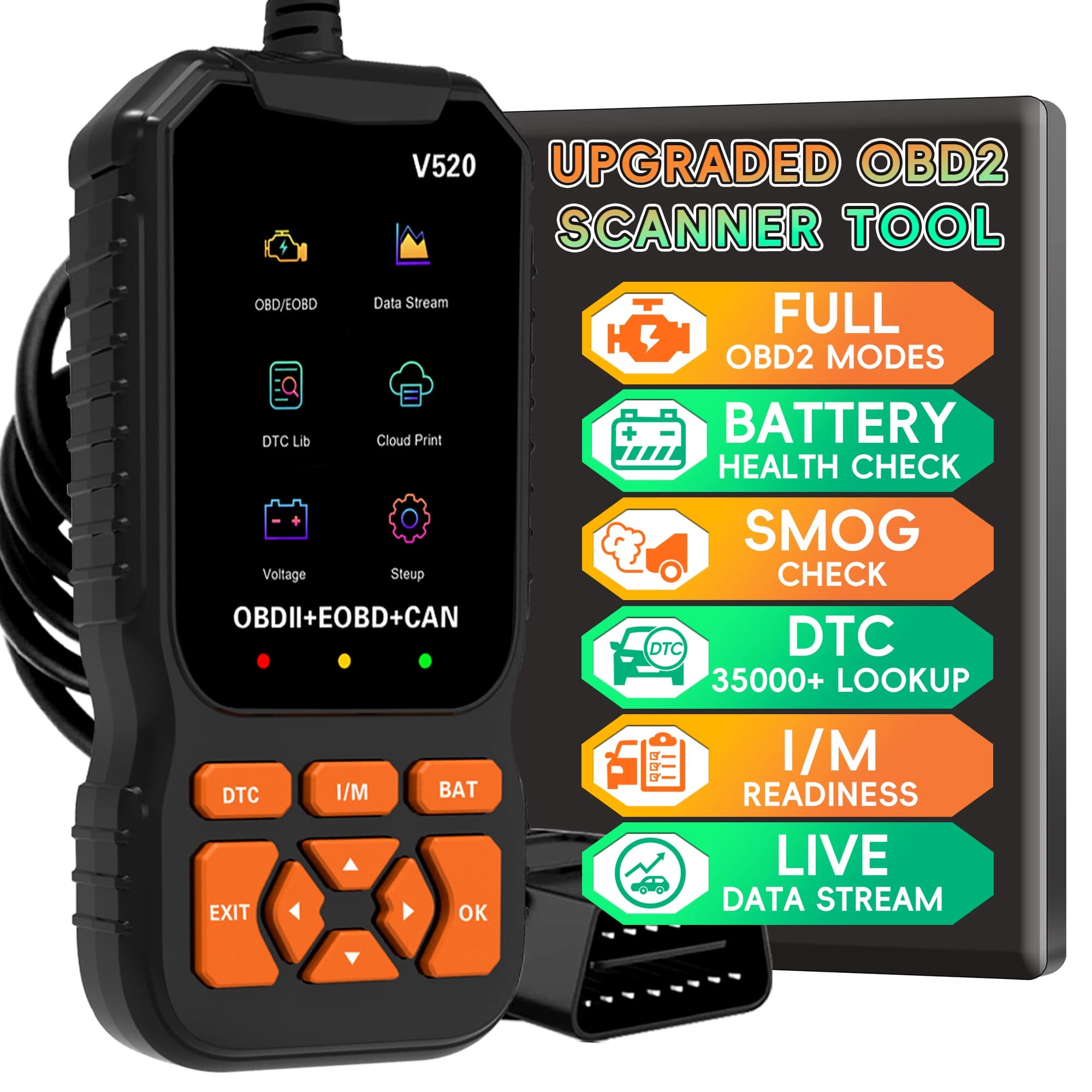 OBD2 Scanner Diagnostic Tool, Vehicle Check Engine Code Readers with Reset & I/M Readiness ,Car OBDII/EOBD Diagnostic Scan Tool