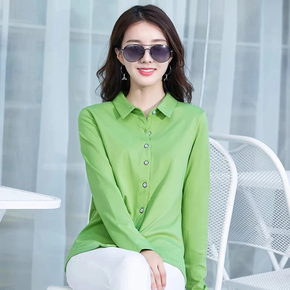 Long sleeved shirt Women's Spring and Autumn New Fashionable Lightweight Luxurious Loose Collar Long Sleeve T-shirt Green Casual