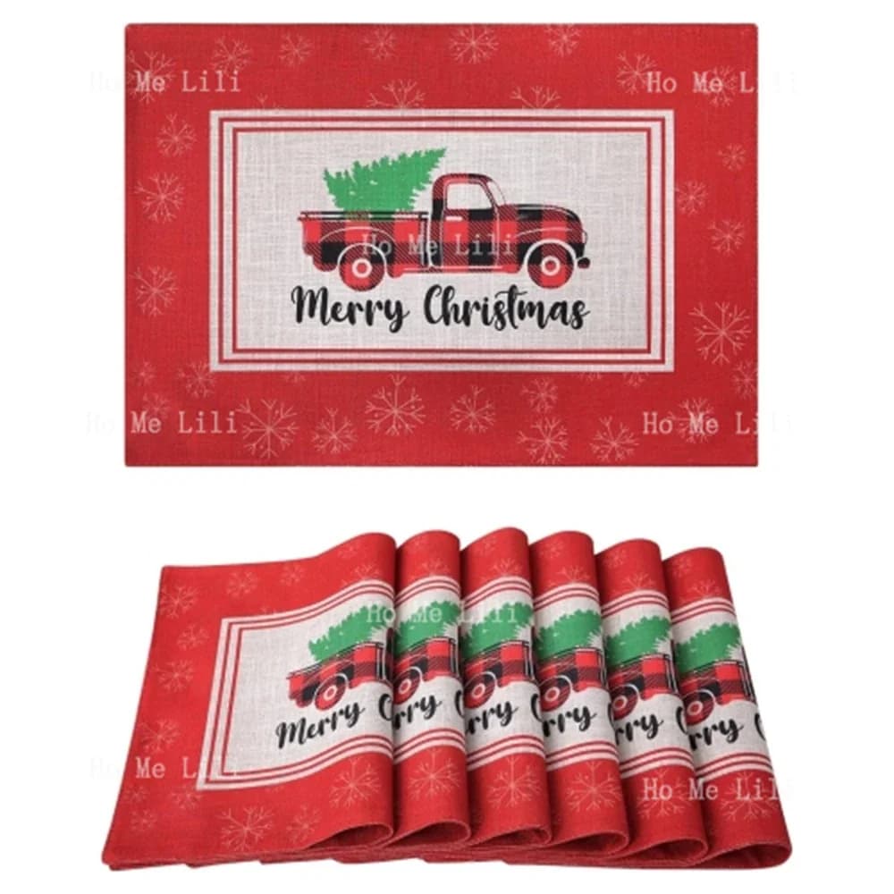 Christmas Truck Marble Patterned Placemat For Table Decoration Heat-Resistant Washable Nordic Style