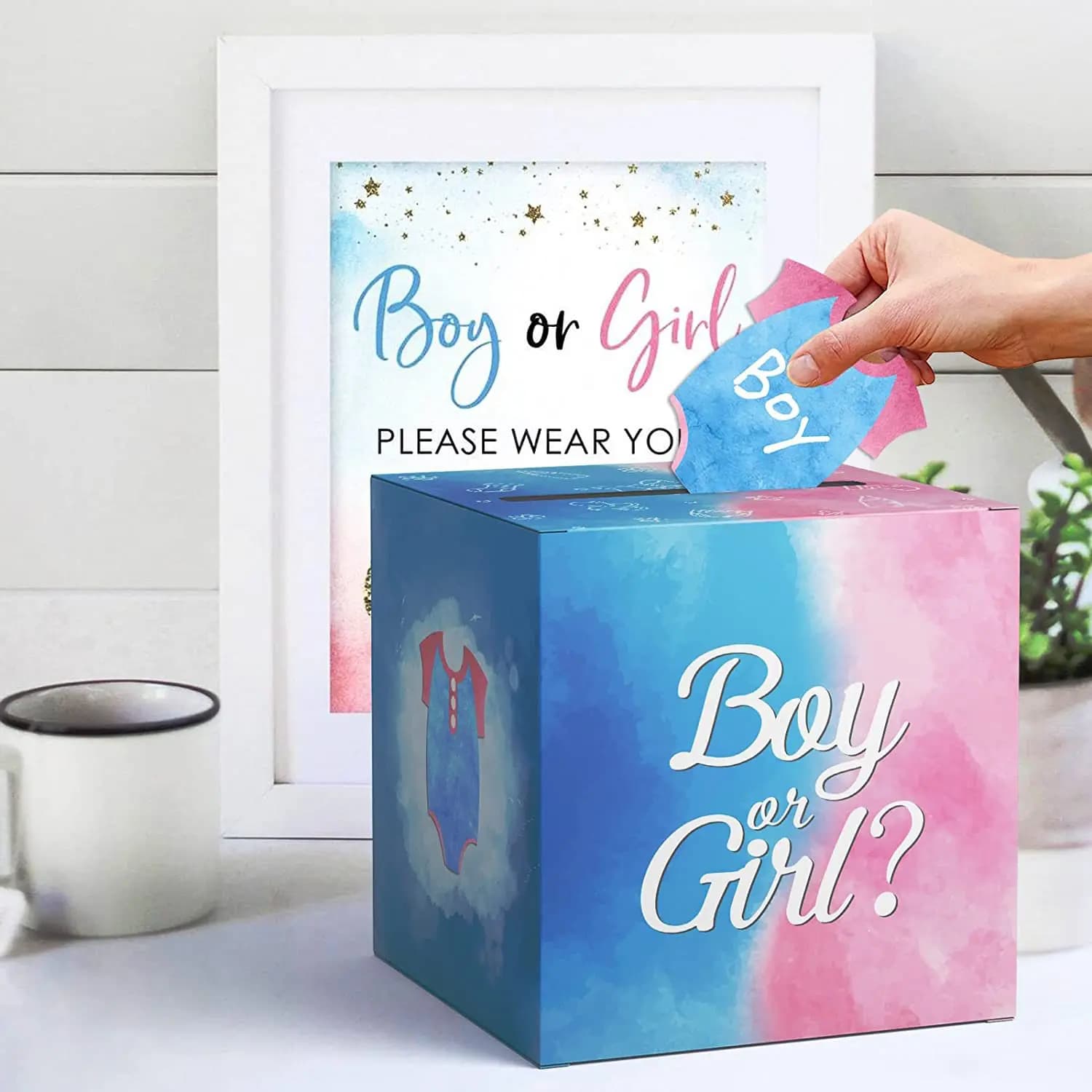 Oh Baby Gender Reveal Game Box Blue Pink Boy Girl Game Card Baby Shower Ballot Box Party Decorations