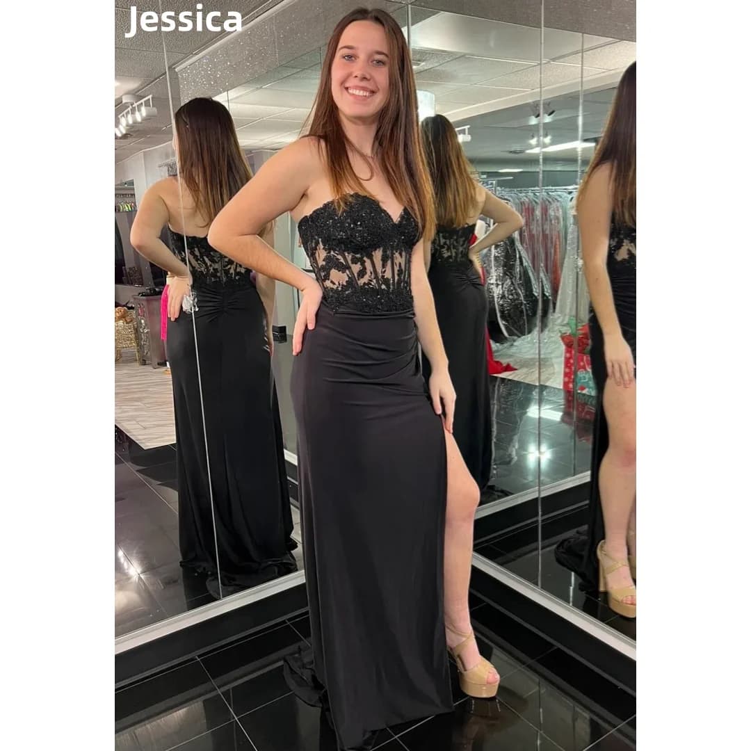 Jessica Black Prom Dresses Lace Embroidery Fairy Evening Dresses Sexy Off Shoulder Mermaid Cocktail Dresses Vestidos De Fiesta