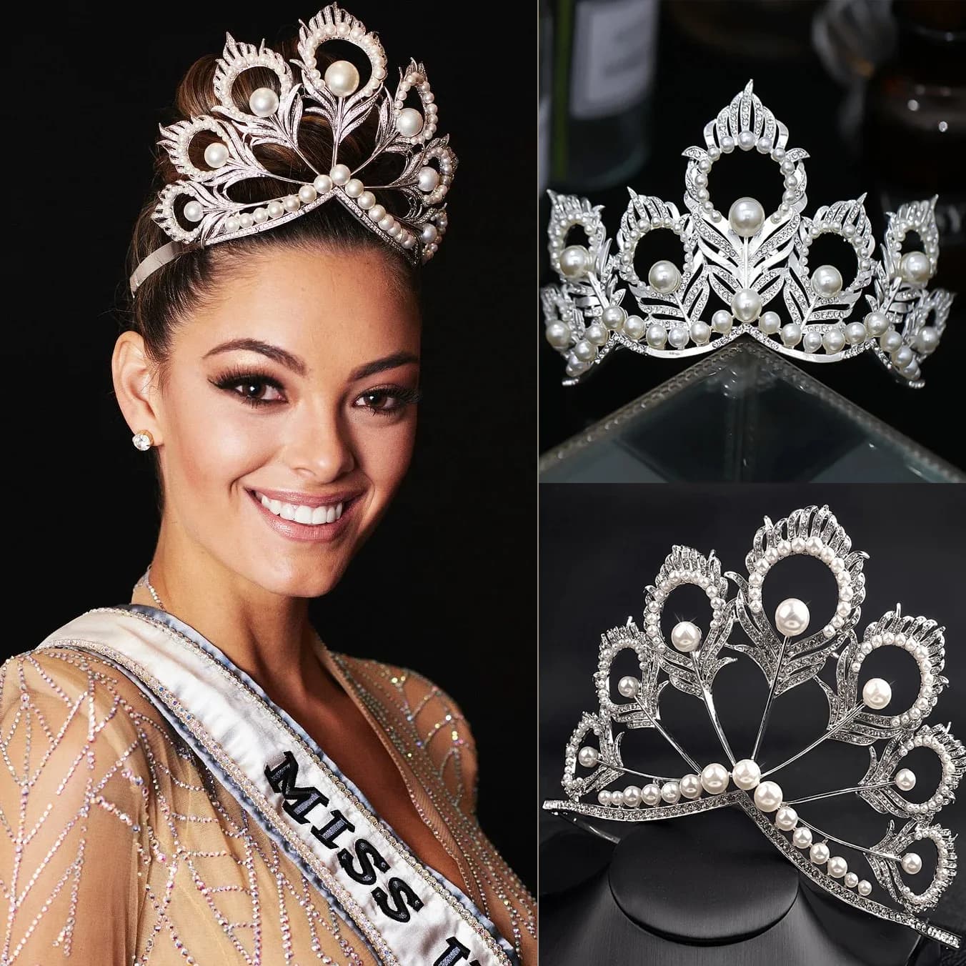 Peacock Feather Pearl Crystal Tiaras And Crown For Women Prom Diadem Bridal Wedding Hair Accessories Beauty pageants Crown Tiara