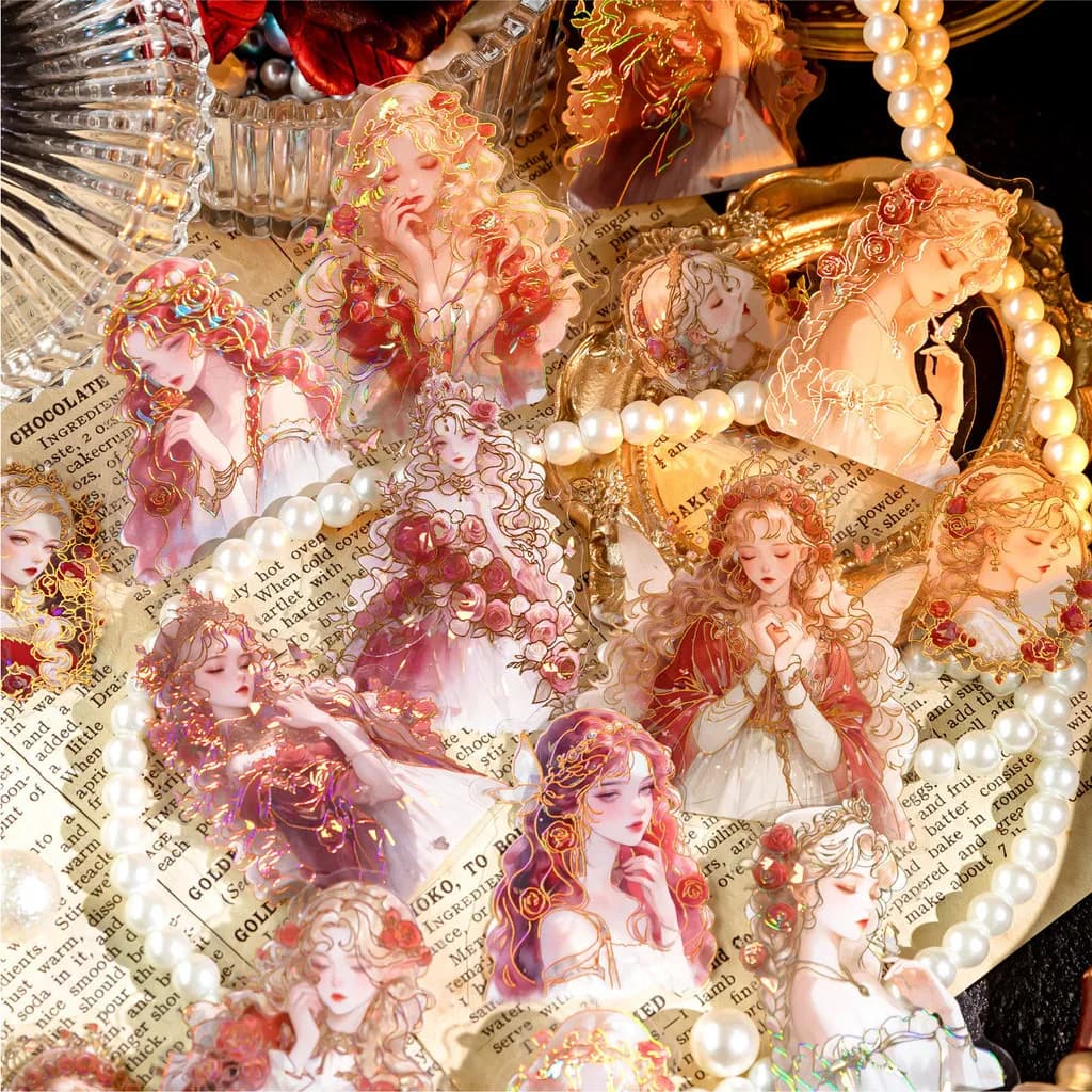 20 Pcs Elf Girl Laser Gold Stickers DIY Scrapbooking Collage Stationery Decor Junk Journal Cartoon Materials Stickers