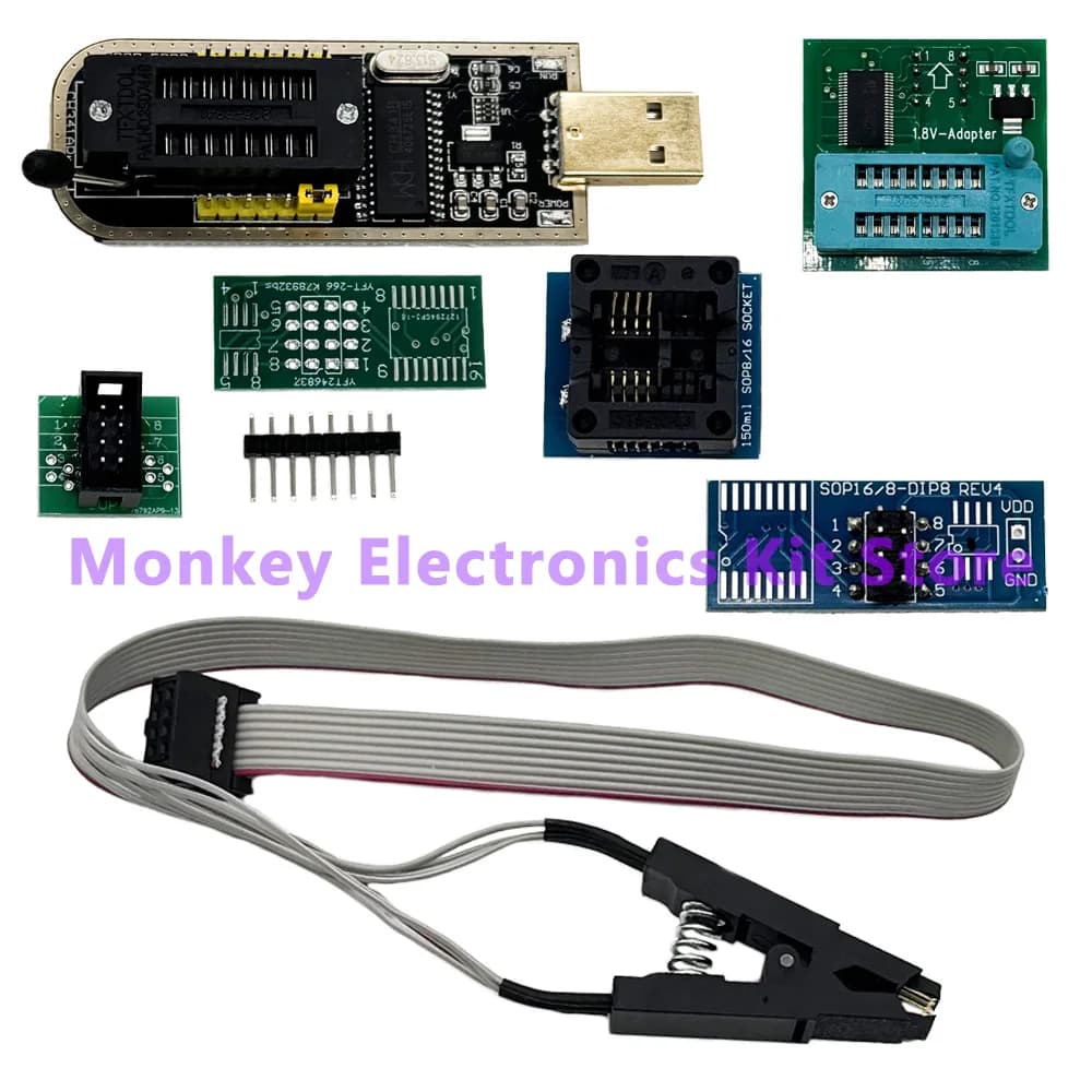 CH341A/B Programmer Module DIY KIT 24 25 Series EEPROM Flash BIOS USB + SOIC8 SOP8 Test Clip For EEPROM 93CXX / 25CXX / 24CXX