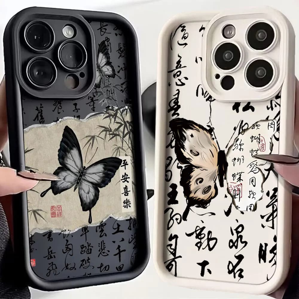 Luxury Retro Black Butterfly Phone Case for Huawei P20 P30 P40 P50 Mate 20 30 40 Pro Nova 5i 7 9 10 SE Soft TPU Back Cover